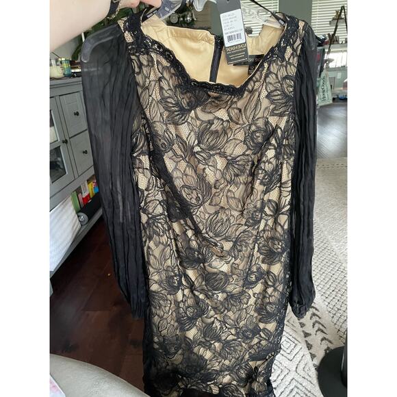 New nwt tadashi shoji designer black cream lace formal cocktail dress size 12 - Picture 9 of 10